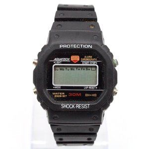 Vintage AQUATECH Digital Watch Mens Black Tone Stainless Steel Shock Resist 90's